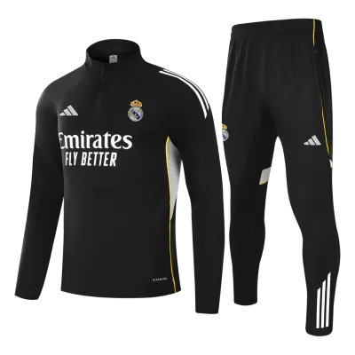 Kid's Real Madrid Zipper Sweatshirt Kit(Top+Pants) 25/26 Black - gojersey