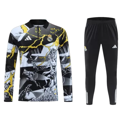 Kid's Real Madrid x MARVEL Zipper Sweatshirt Kit(Top+Pants) 25/26 Black - gojersey
