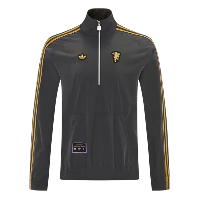 Men 2026 Manchester United Half-Zip Windbreaker Jacket Gray - gojersey